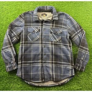 FREEDOM FOUNDRY Men's L Blue Gray Plaid Sherpa Lined Fleece Shirt Jacket Shacket